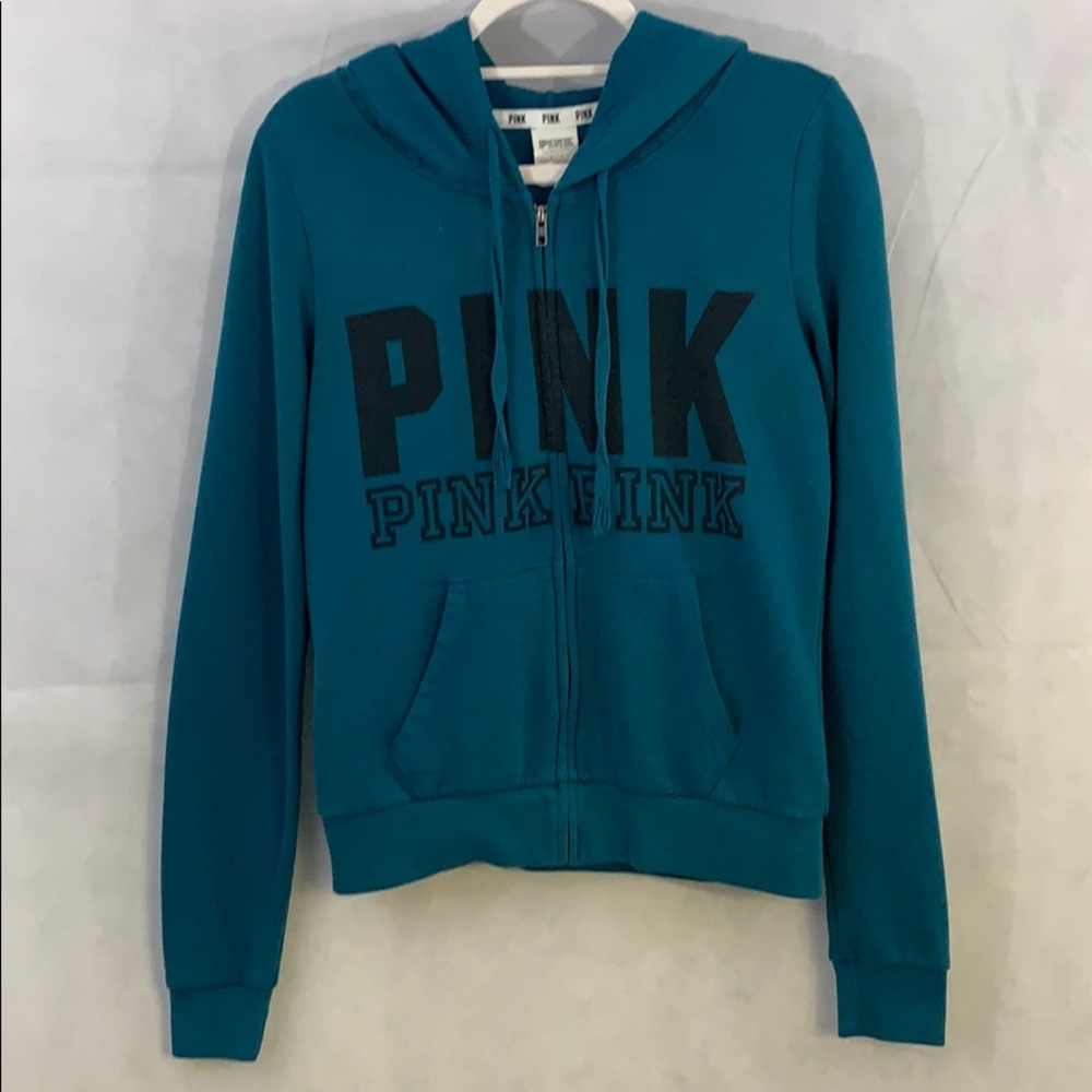 Victoria's Secret PINK Front Zip Hoodie  Sweatshirt Size S  Teal Blue